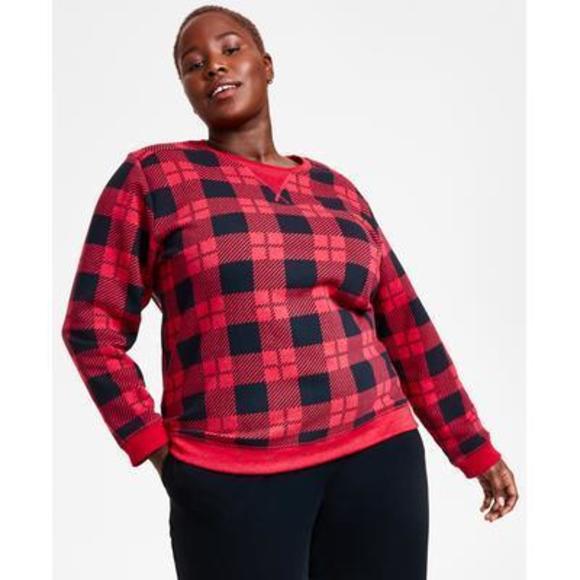 Karen Scott Plus Red Plaid Sweatshirt - Plus Size 1X - Women's Tops - Picture 1 of 2